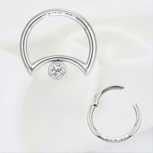 Aro, argolla luna con cristal blanco / Daith - Septum piercing, titanio grado implante