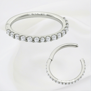 Aro, argolla cristal blanco deluxe / Helix piercing, titanio grado implante
